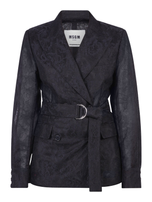 Msgm Lace Double Breasted Belted Blazer