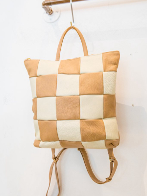 X Prism Tan + Cream Checkered Patchwork Backpack