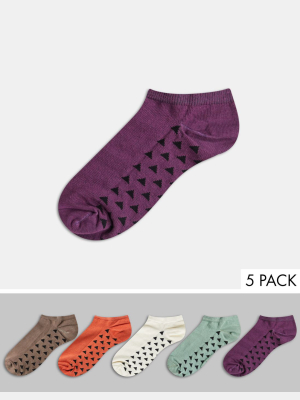 Asos Design Sneakers Sock With Triangle Designs In Dark Tones 5 Pack