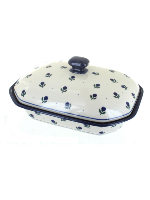 Blue Rose Polish Pottery Blueberry Medium Covered Baking Dish