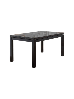 Wooden Rectangular Dining Table With Faux Marble Top Black/brown - Benzara