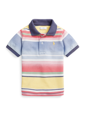 Striped Cotton Mesh Polo Shirt