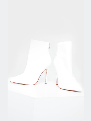 White Wide Fit Pu Pointed Ankle Sock Boots