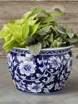 Blue & White Ceramic Planter, Medium