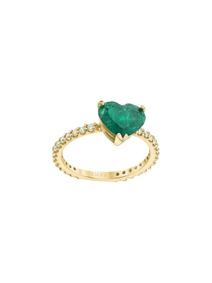 Heart Emerald Pinky Ring - Yellow Gold