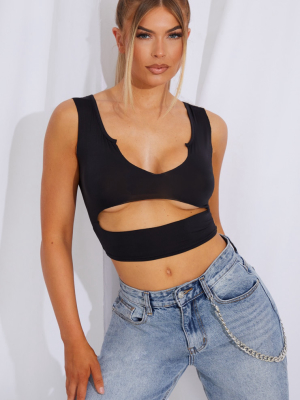 Black Slinky Cut Out Sleeveless Crop Top