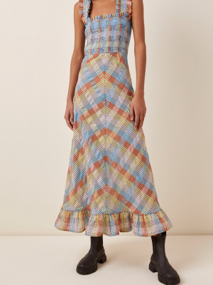 Seersucker Plaid Cotton-blend Midi Dress