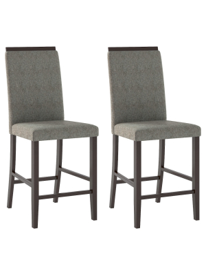 Set Of 2 Bistro Upholstered Counter Height Dining Chair Wood/pewter Gray - Corliving