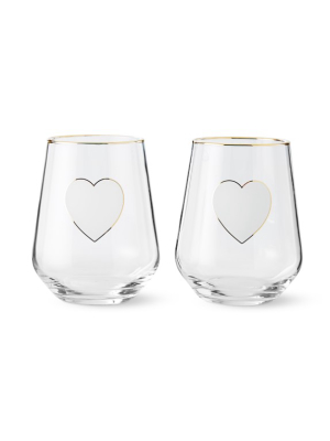 Valentine's Day Stemware Stemless Wine Glasses, Set Of 2