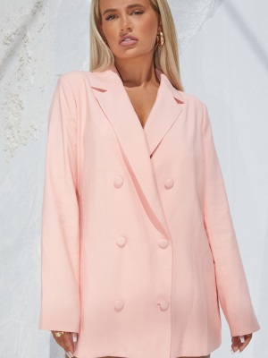 Light Peach Woven Triple Breasted Oversized Blazer