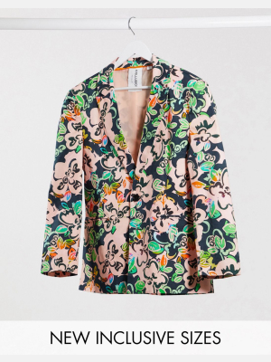 Collusion Unisex Hawaiian Floral Print Blazer With Plastisol Back Print