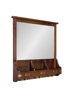 24" X 24" Stallard Wood Wall Mirror With Hooks Walnut Brown - Kate And Laurel