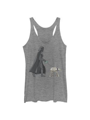 Women's Star Wars Darth Vader At-at Walking The Dog Racerback Tank Top