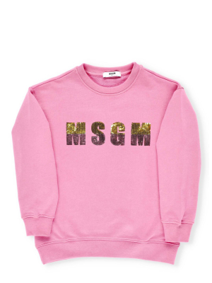 Msgm Kids Sequin Logo Sweatshirt