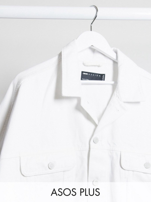 Asos Design Plus Oversized Denim Jacket In White