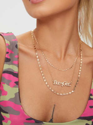 Gold Triple Layered Baby Girl Slogan Necklace