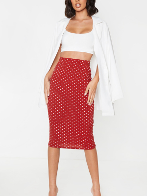 Rust Polka Dot Rib Midi Skirt