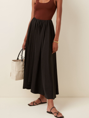 Nastya Pleated Linen Midi Skirt