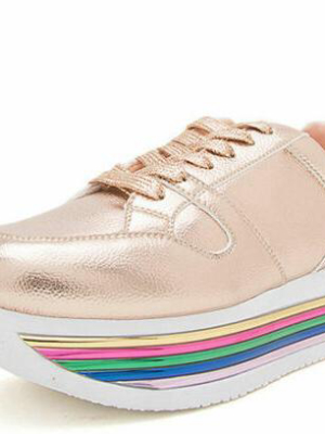 Tampa01 Rose Gold Lace Up Metallic Striped Platform Flat