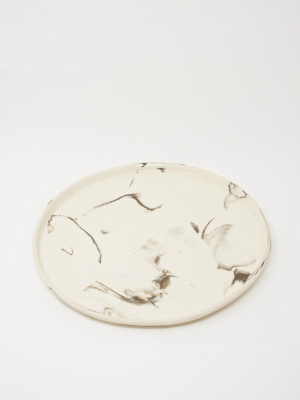 Marbled Fields Platter In Mixed Marbled Clay - White/black