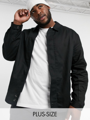 Asos Design Plus Oversized Harrington Jacket With Storm Flap In Black