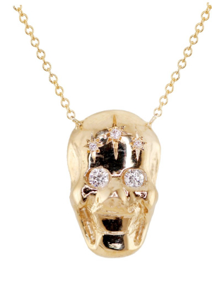 14kt Gold Three Diamond Starburst Skull Necklace