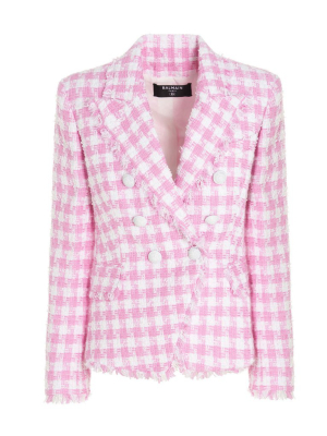 Balmain Gingham Tweed Double-breasted Blazer