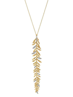 Laurel Leaf Drop Necklace With Diamonds