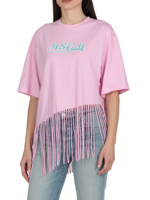 Msgm Logo Print Fringed T-shirt