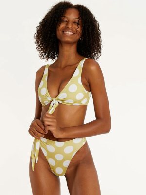 Knot Front High Cut High Waist Polka Dot Brazilian Two Piece Bikini Swimsuit