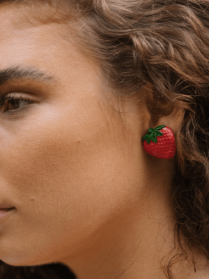 Strawberry Stud Horn Earrings
