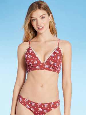 Women's Lightly Lined Crochet Trim Triangle Bikini Top - Shade & Shore™ Mahogany Floral