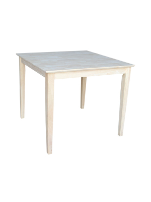 36" Square Solid Wood Table With Shaker Legs Unfinished - International Concepts