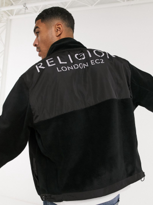 Religion Zip Through Logo Fleece In Black