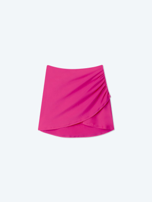 The Ruched Swim Skirt - Hibiscus