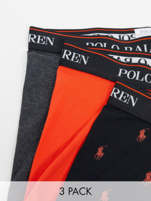 Polo Ralph Lauren 3 Pack Trunks In Black/gray Orange With Contrasting Logo Waistband