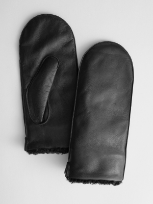 Leather Faux Shearling Mittens
