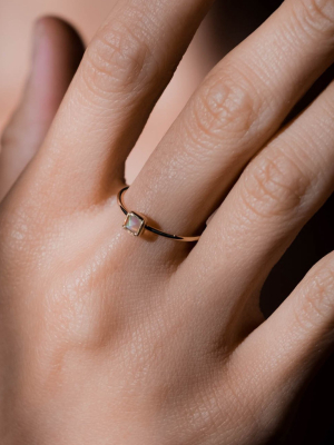 14k Gold Petite Square Bezel Opal Ring