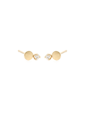 14k Prong Diamond And Round Disc Studs