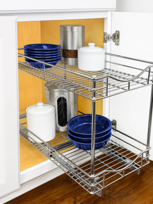 Lynk Professional 11" X 21" Slide Out Double Shelf - Pull Out Two Tier Sliding Under Cabinet Organizer