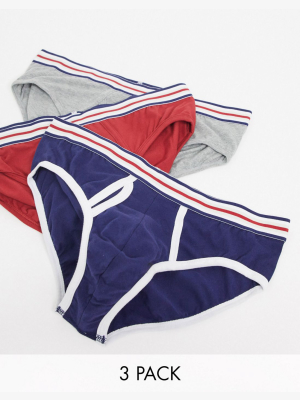 Asos Design 3 Pack Briefs With Striped Waistband