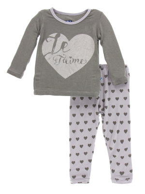 Kickee Pants Long Sleeve Feather Hearts Pajama Set