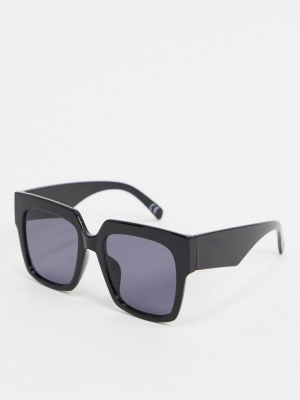 Asos Design '70s Oversized Chunky Square Sunglasses In Shiny Black