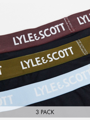 Lyle & Scott 3 Pack Contrast Logo Waistband Trunks In Black