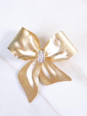 Vintage Gold Bow Brooch With Rhinestones