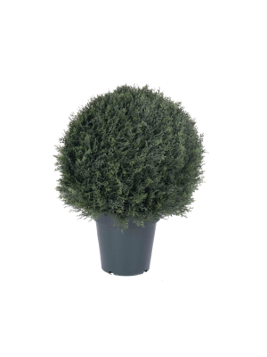 Vickerman 20" Artificial Uv Resistant Pond Cypress Topiary In Two Tone Green Pot.