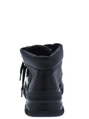 Melinda234 Black Pu Lace Up High Top Sneaker Boot