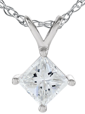 Pompeii3 1/2 Ct Princess Cut Solitaire Diamond Pendant 14k White Gold Enhanced