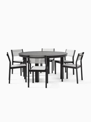 Portside Aluminum Outdoor 58" Round Dining Table & 6 Textilene Chairs Set