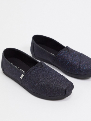 Toms Alpargata Vegan Flat Shoes In Black Glitter